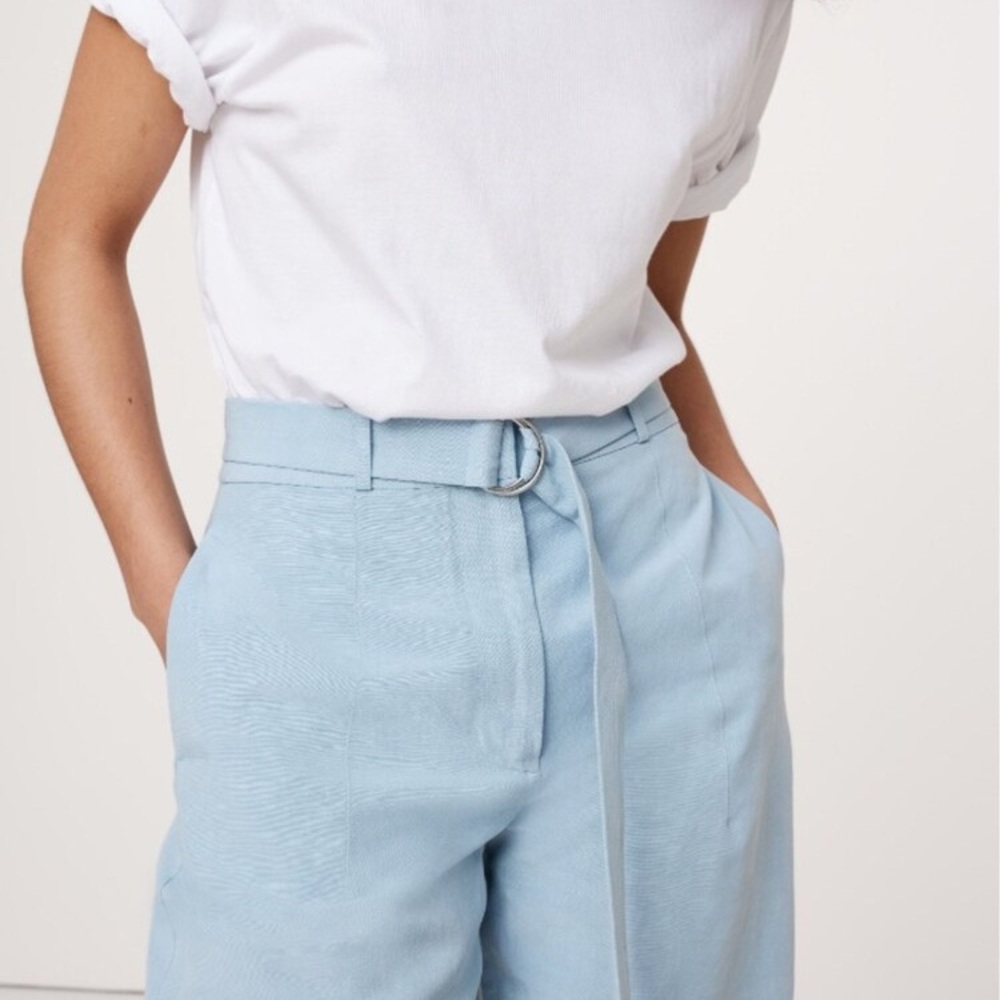 Banana Republic Light Blue High Waist Barrel Leg Linen Pants